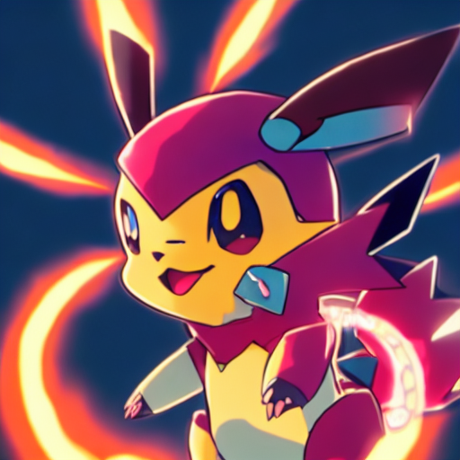 Electric sparks fly as Pikachu charges up a powerful kamehameha, surrounded by vibrant colors and anime-style animation. 