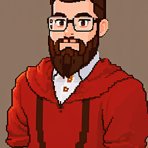 tall young boy, little beard, white skin, good hairstyle, specs, pixel art, sRGB