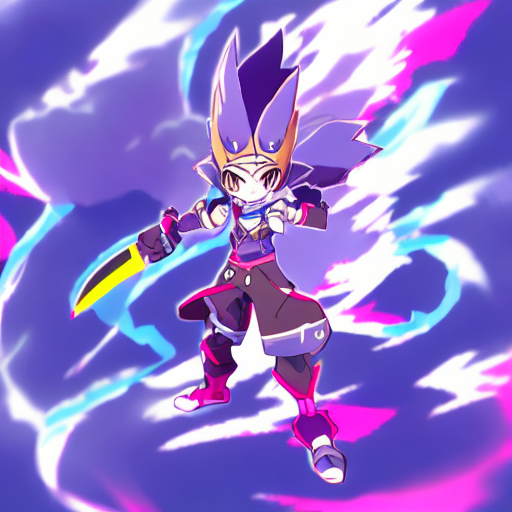 A powerful, legendary anime hero wielding a spear with intricate designs, surrounded by vibrant swirling particles that represent the immense power of the weapon